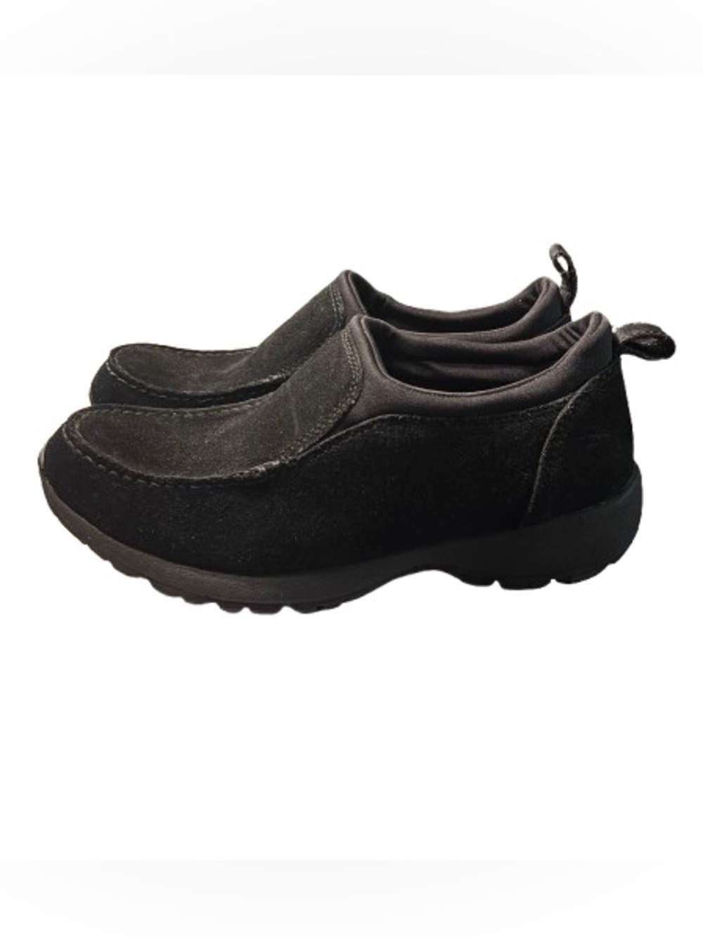 Lands' End All Weather Black Suede Slip On Comfort Moc Loafers Size 9B EUC